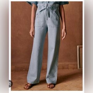 NWT Sézane Anthon High-Waist Wide Leg Trousers in Bleach Jeans